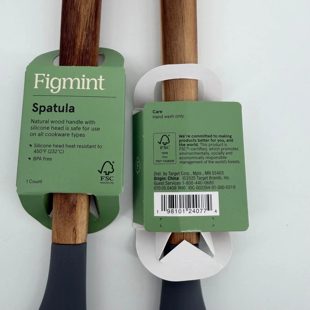 Figmint 2pc Spatula‎ Set Silicone Head Natural Wood Handle Charcoal Gray 12.5in
